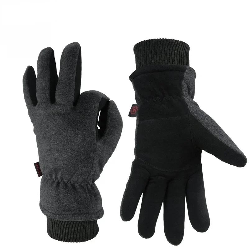 Winter Gloves Deerskin Leather Water-Resistant Windproof Insulated Work Glove for Driving Cycling Hiking Snow Skiing